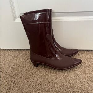 Jeffrey Campbell Glossy Mid-Calf Rain Boots in Deep Wine